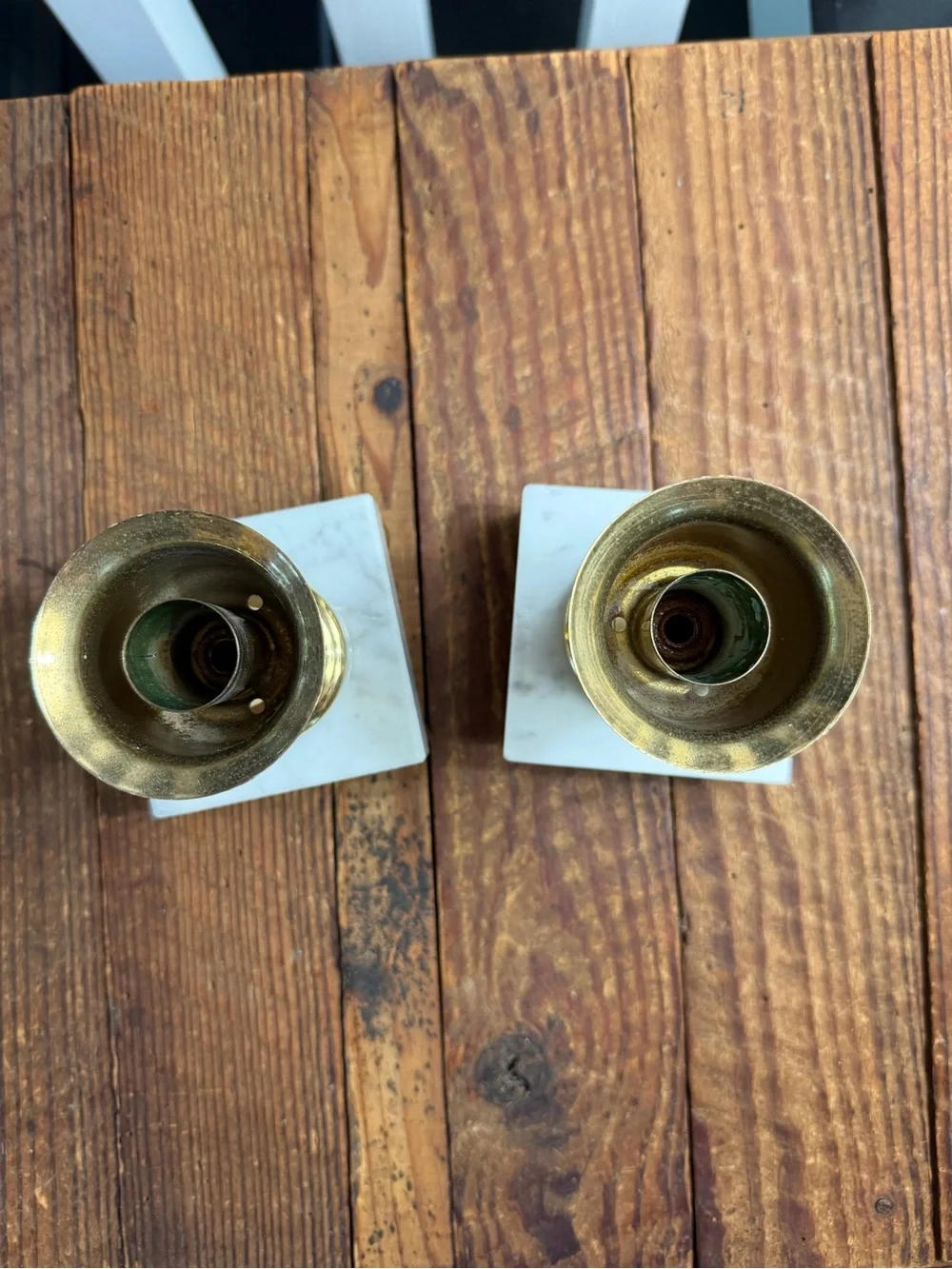 Frosted Glass and Brass Table Candle Lamp Pair with Marble Base